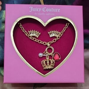 Juicy Couture Gold Necklace with Crown and Heart Charms